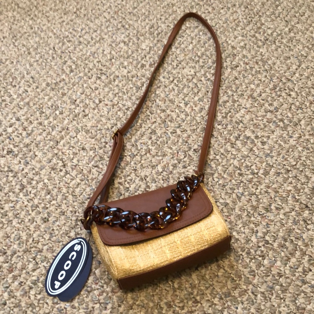 Brown and Tan Crossbody Bag with Resin Chain Detail